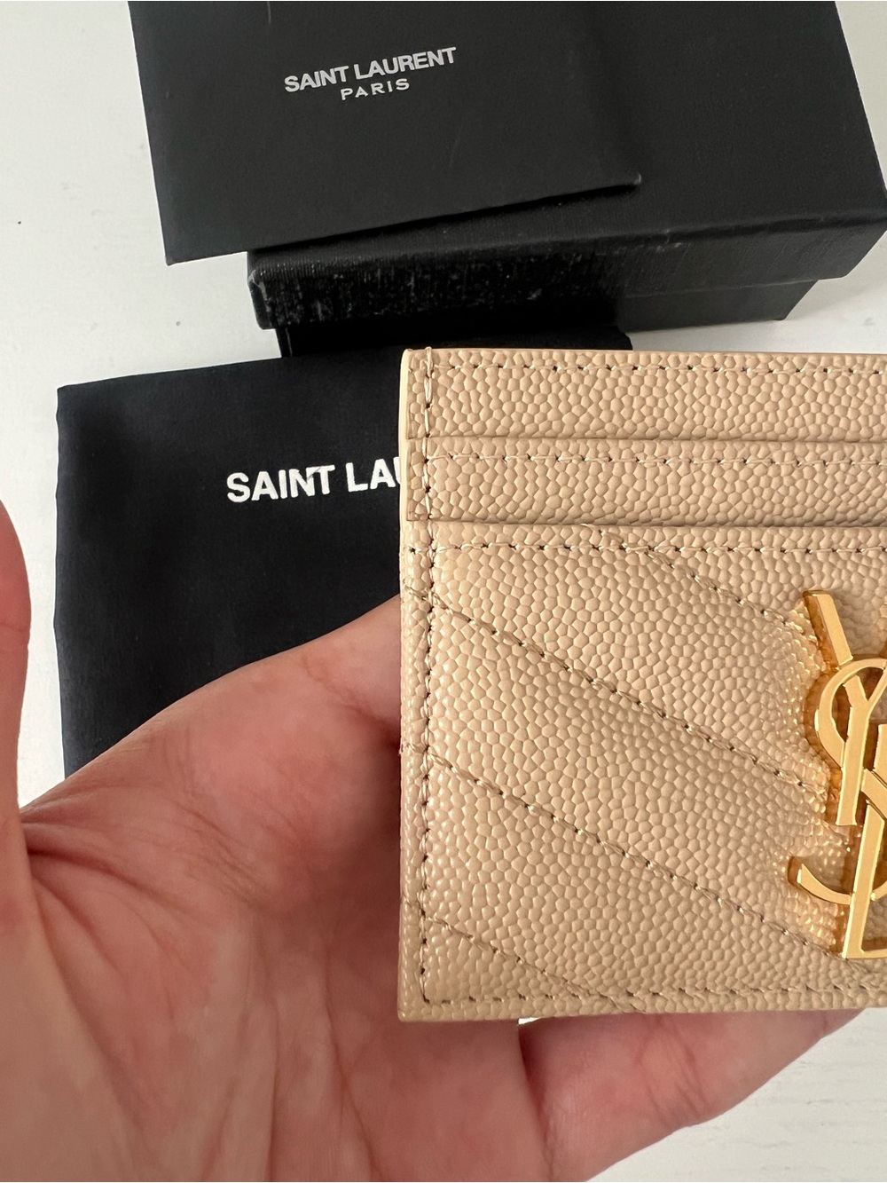 Saint Laurent Beige Leather YSL Logo Card Case - Picture 6 of 11
